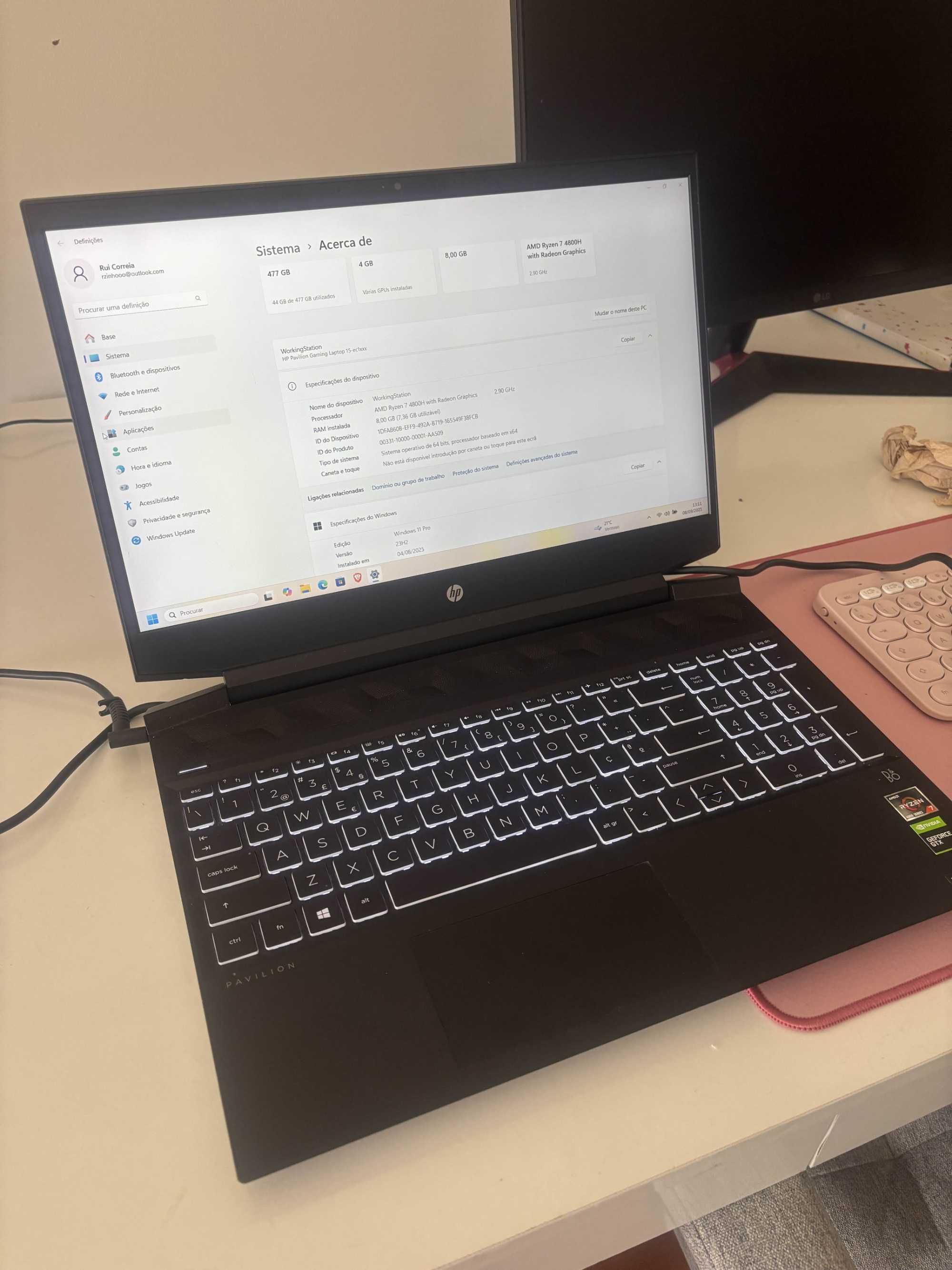 Portátil HP Gaming | GTX 1650 /RYZEN 7 4800H / 8GB RAM / 500GB MEMÓRIA