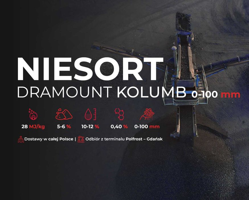 Węgiel Niesort KOLUMB 0–100 mm | 25-26 MJ/kg | Niska siarka 0,40%