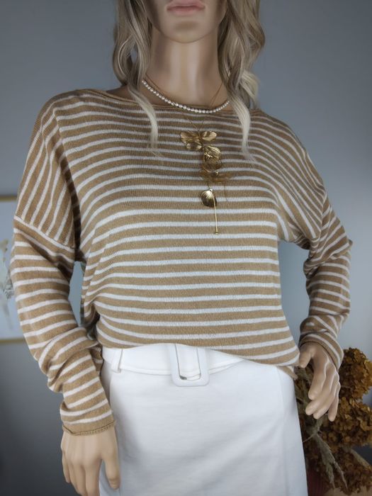 Kaszmirowy sweter w paski wełniana bluza wiskozowa dzianinowa bluzka M