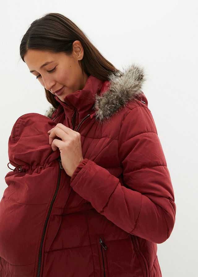 Puchowa kurtka ciążowa ocieplana z wkładką niemowlęcą 34 ,36 kaptur