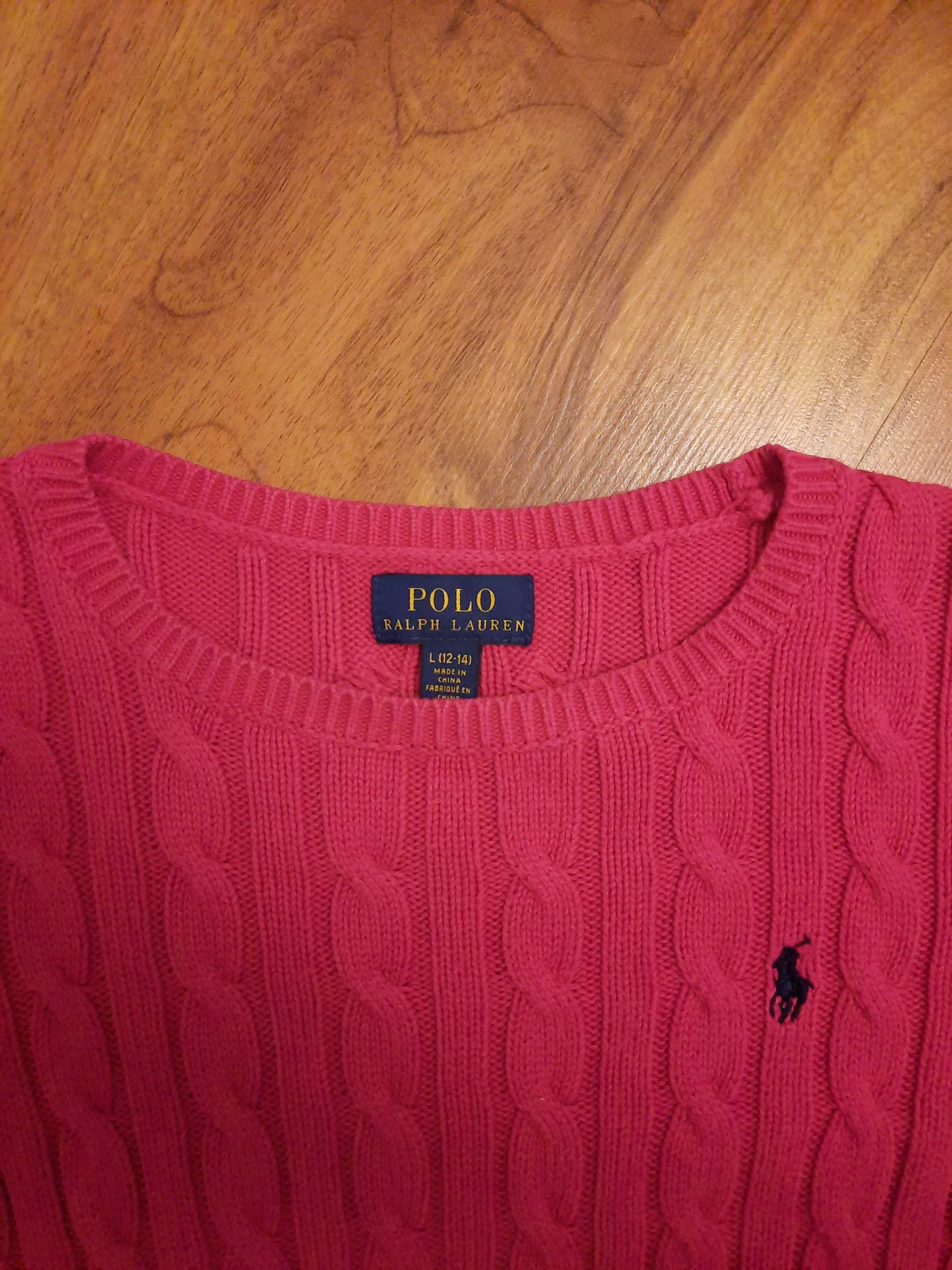 Sweter długi bawełniany różowy Ralph Lauren rozmiar L