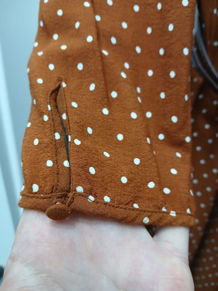 H&M karmelowa sukienka w białe grochy 34/36 maxi długa