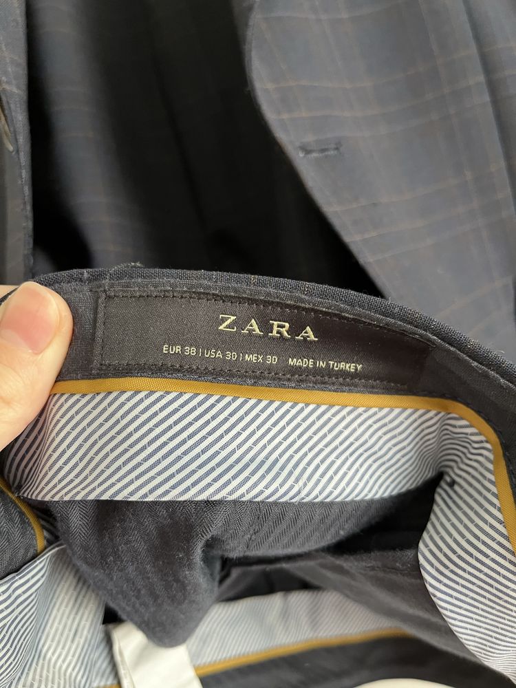 Garnitur męski ZARA granatowy w krate M