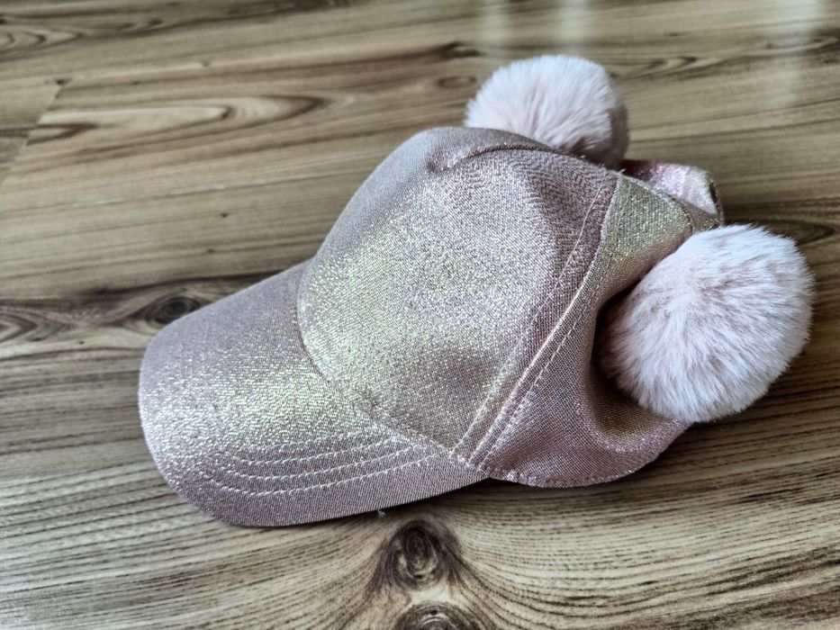 Czapka z daszkiem błuyszczaca pompony h&m r.53-54