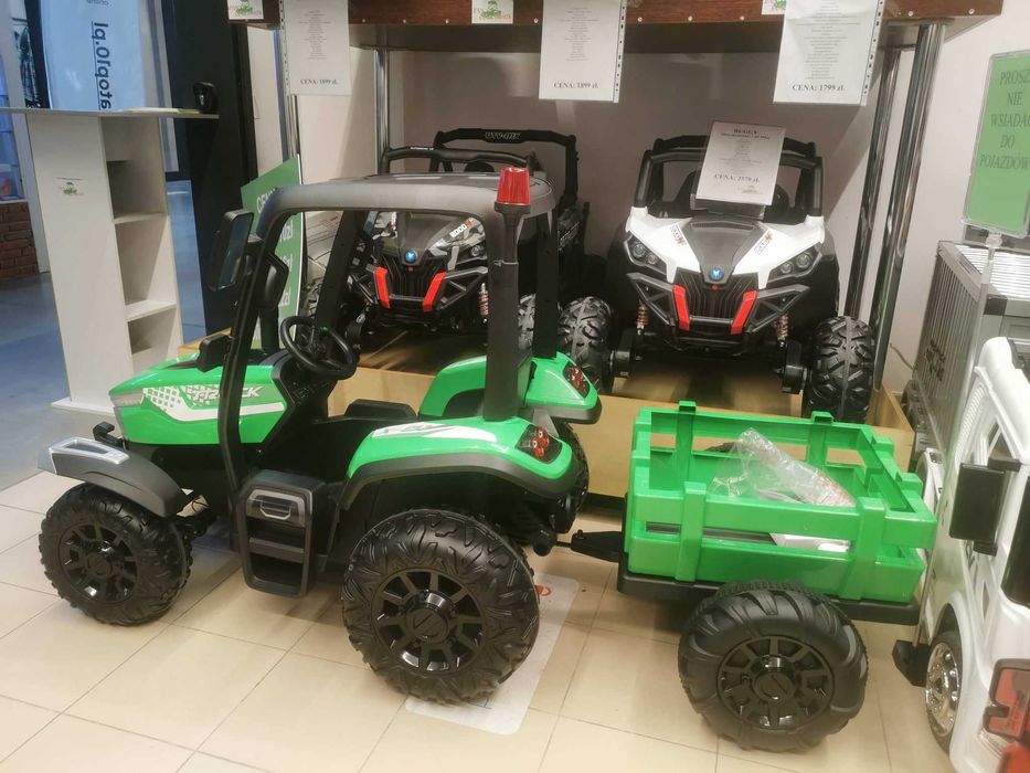 Duży traktor 400W z przyczepką auto autko pojazd samochód akumulator