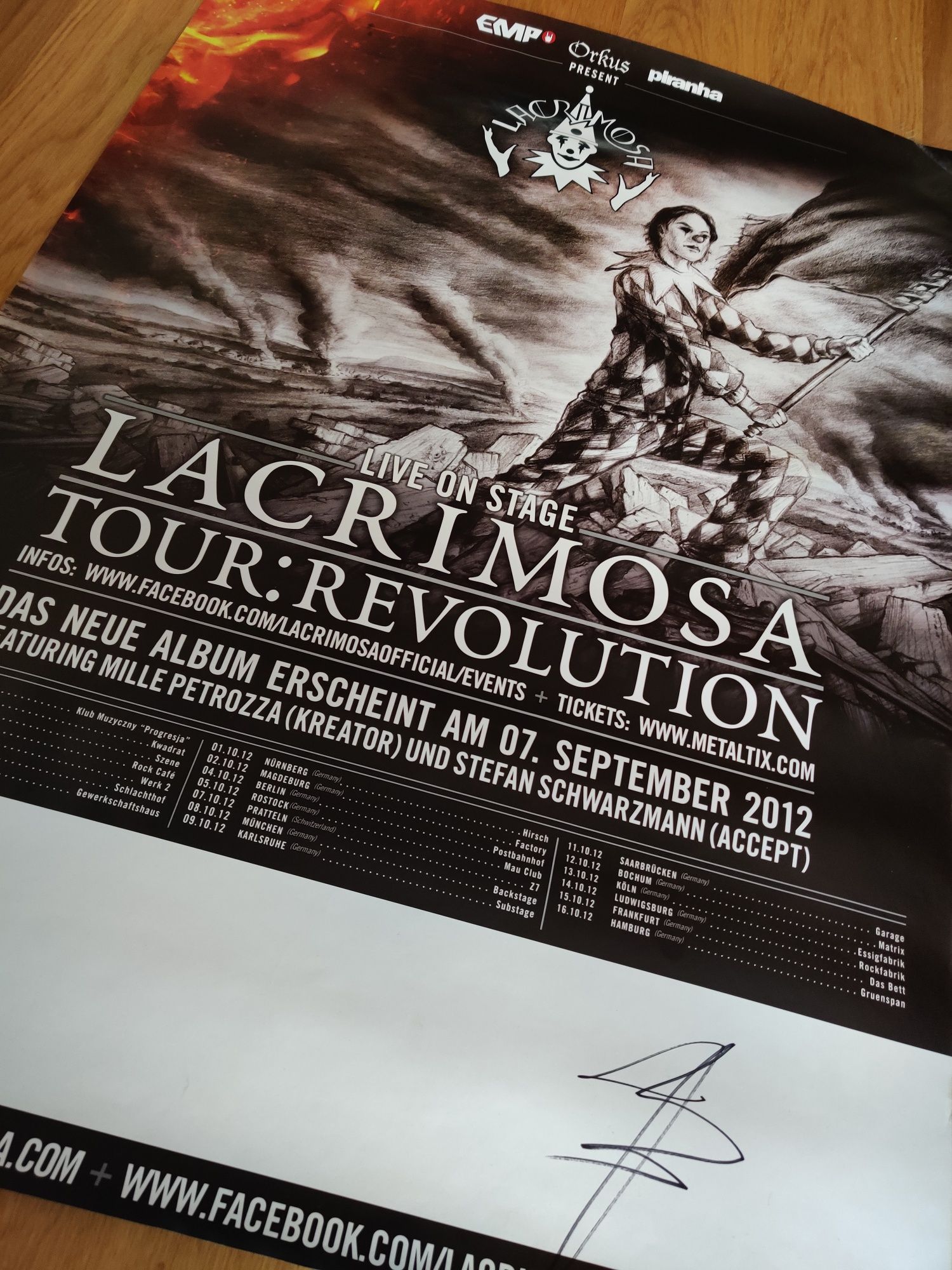 Lacrimosa - Tour: Revolution 2012 - Plakat, autograf Jan Peter Genkel