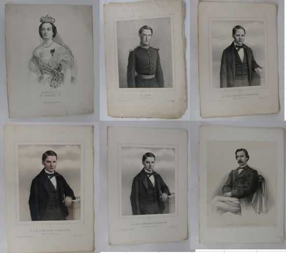 Lote de 6 gravuras Séc. XIX - Monarquia - 43x30cm, cada