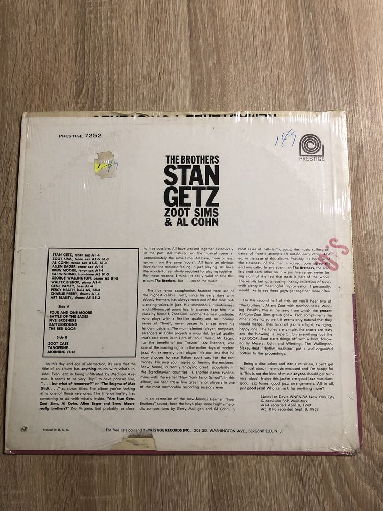 Stan Getz Zoot Sims Al Cohn The Brothers USA Winyl VG+++