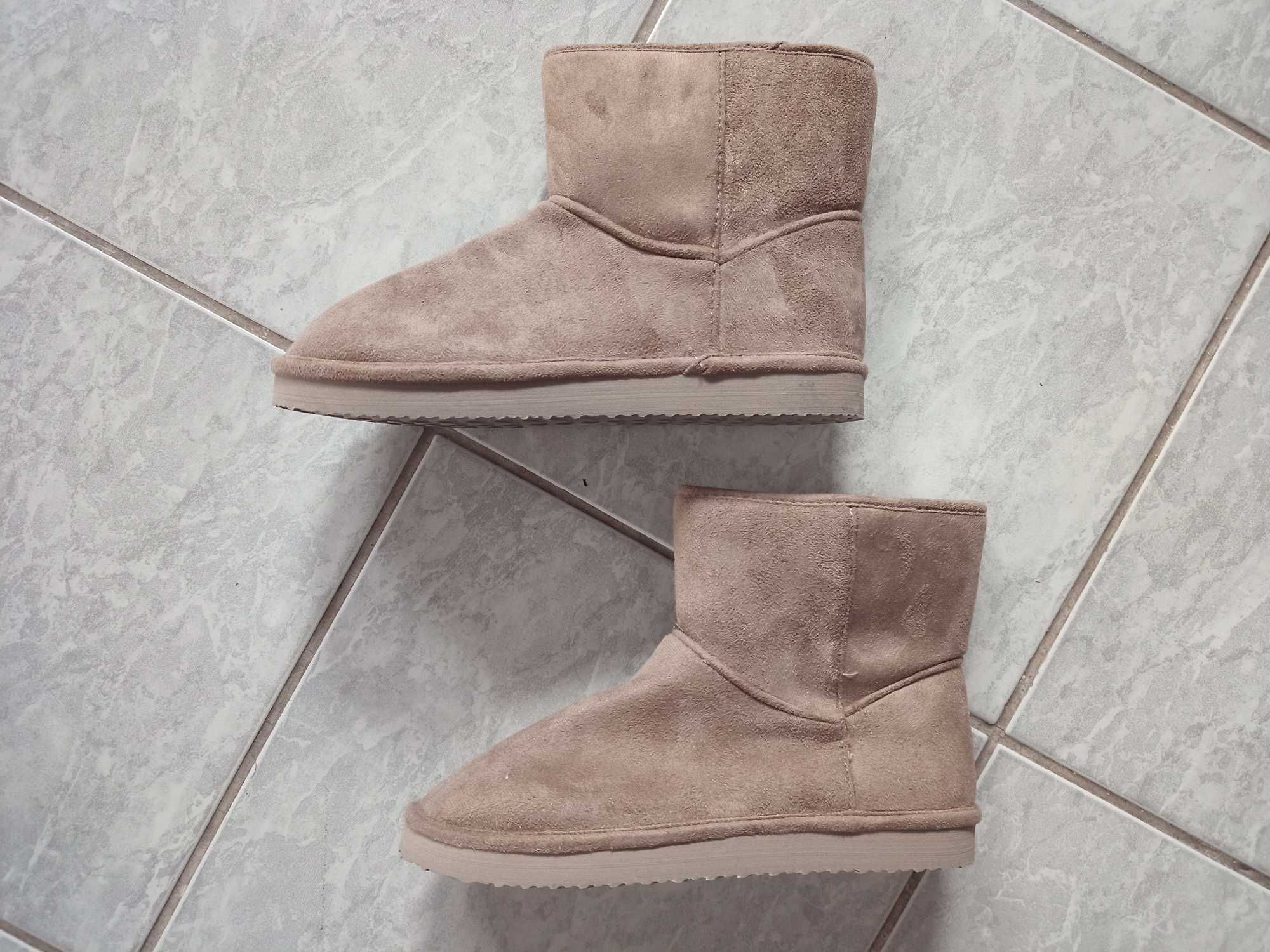 Buty zimowe ocieplane botki H&M, beżowe, nieużywane, 39