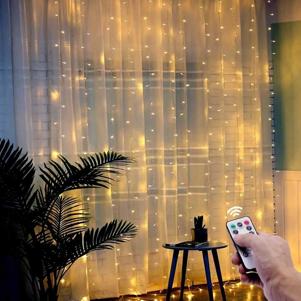 Kurtyna świetlna 300 led lampki choinkowe girlanda biała ciepła 3x3m