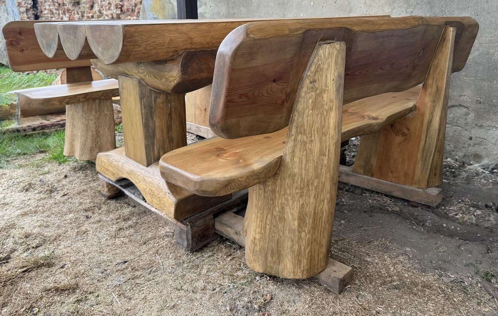 Drewniane meble ogrodowe FRED 170cm zestaw stol + 2 x lawka z oparcia