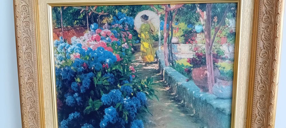 Litografia Hortenses 1923 do conceituado pintor José Malhoa 54 z 44 cm