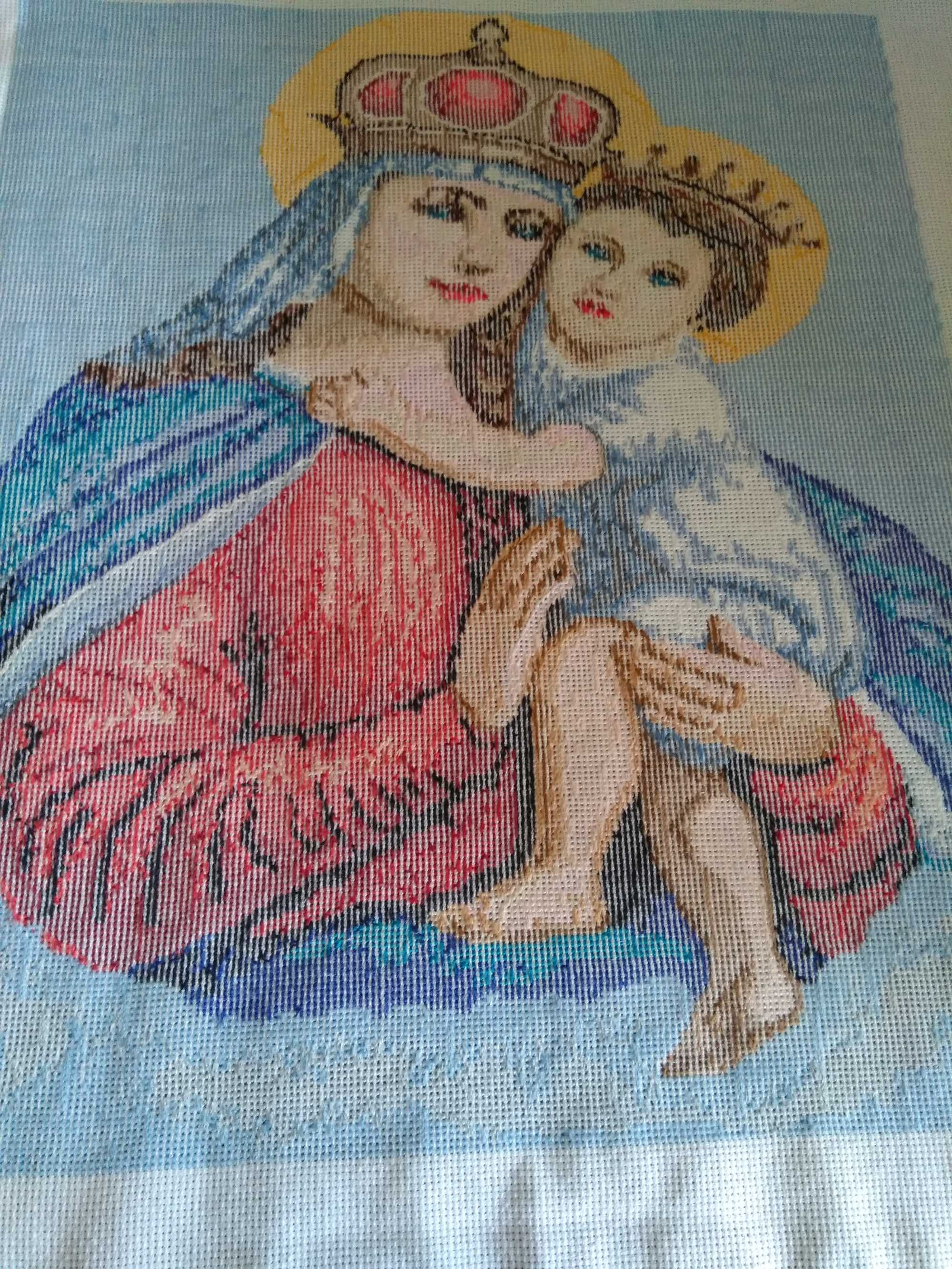 Діва Марія з Ісусом Ісус Картина вишита хрестиком 38 х 45 см Без рамки