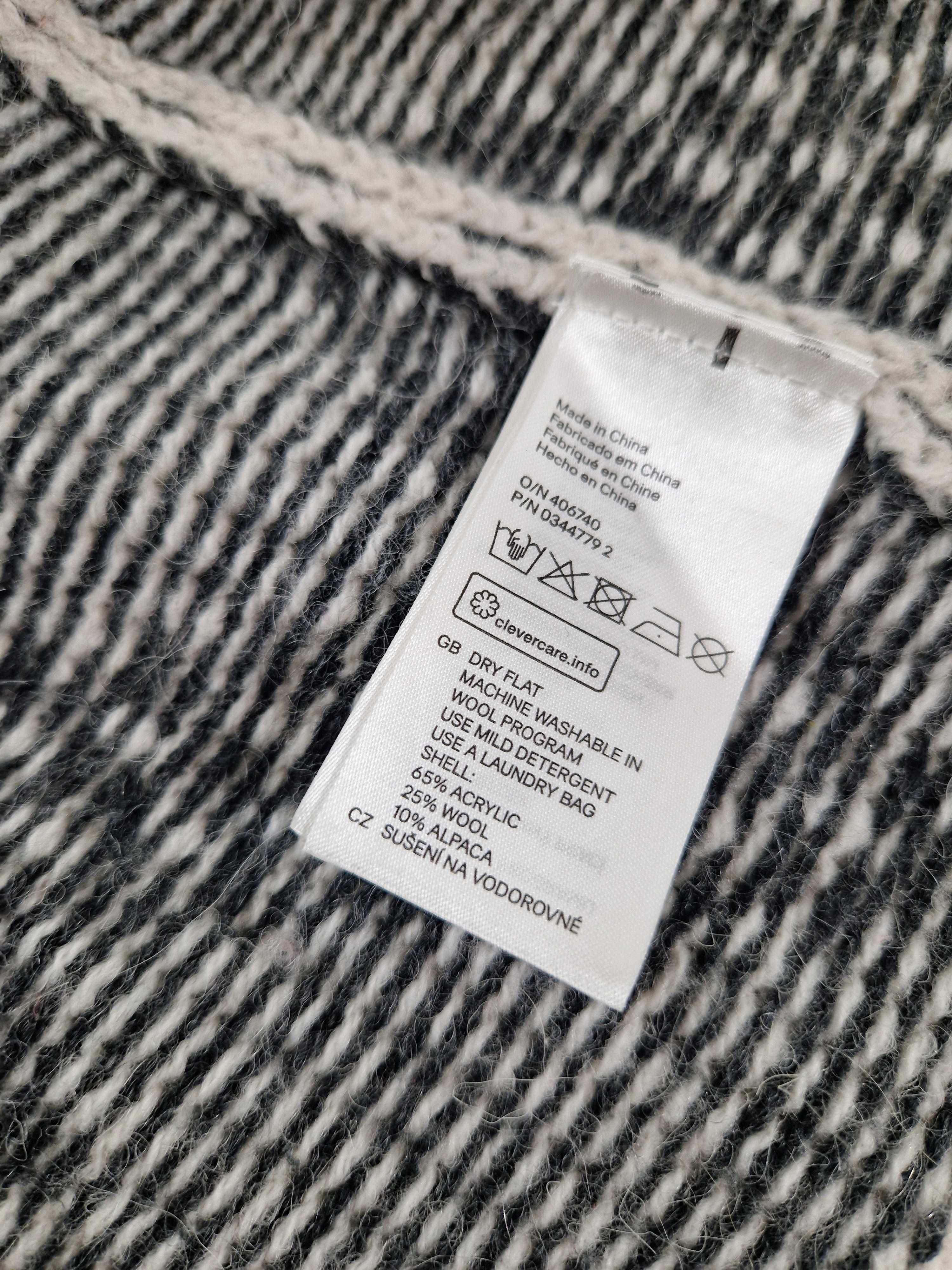 H&M żakardowy kardigan sweter z frędzlami wełniany wełna alapaka XS