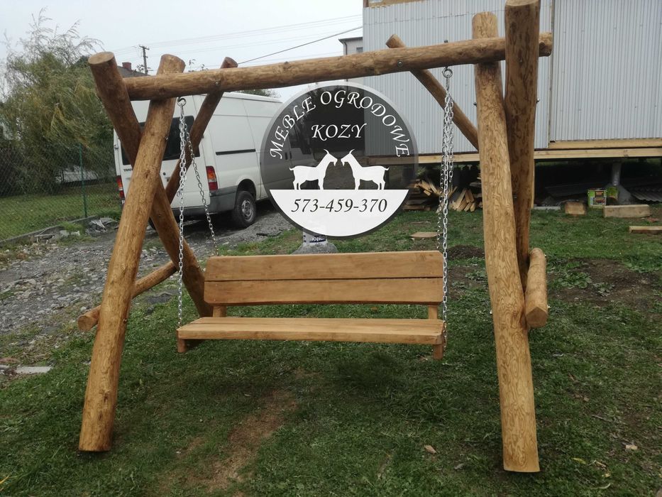 PROMKA! Drewniana huśtawka ogrodowa z grubych bali / Plac zabaw Stelaż