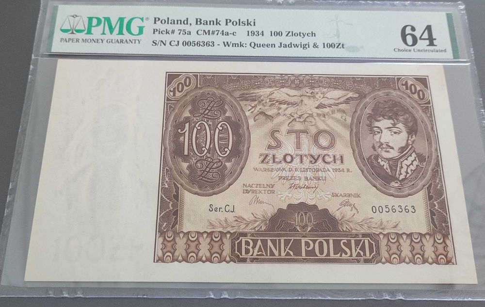 Banknot 100 złotych 1934  Ser. C.J. PMG 64