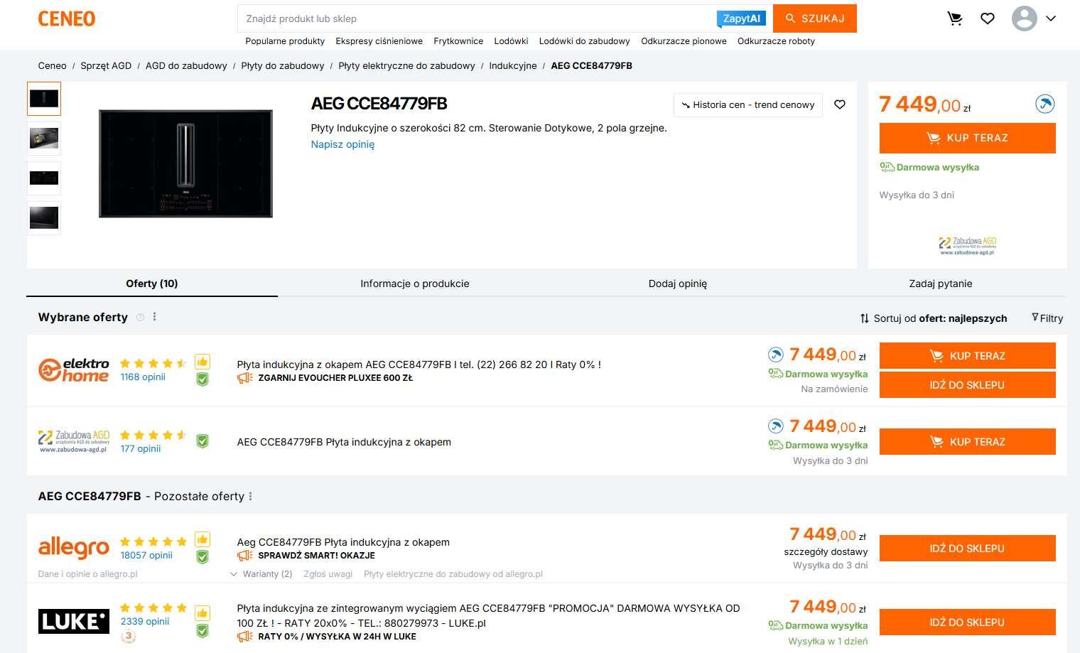 Płyta indukcyjna z zintegrowanym okapem AEG CCE84779XB | 80cm gw.12mcy