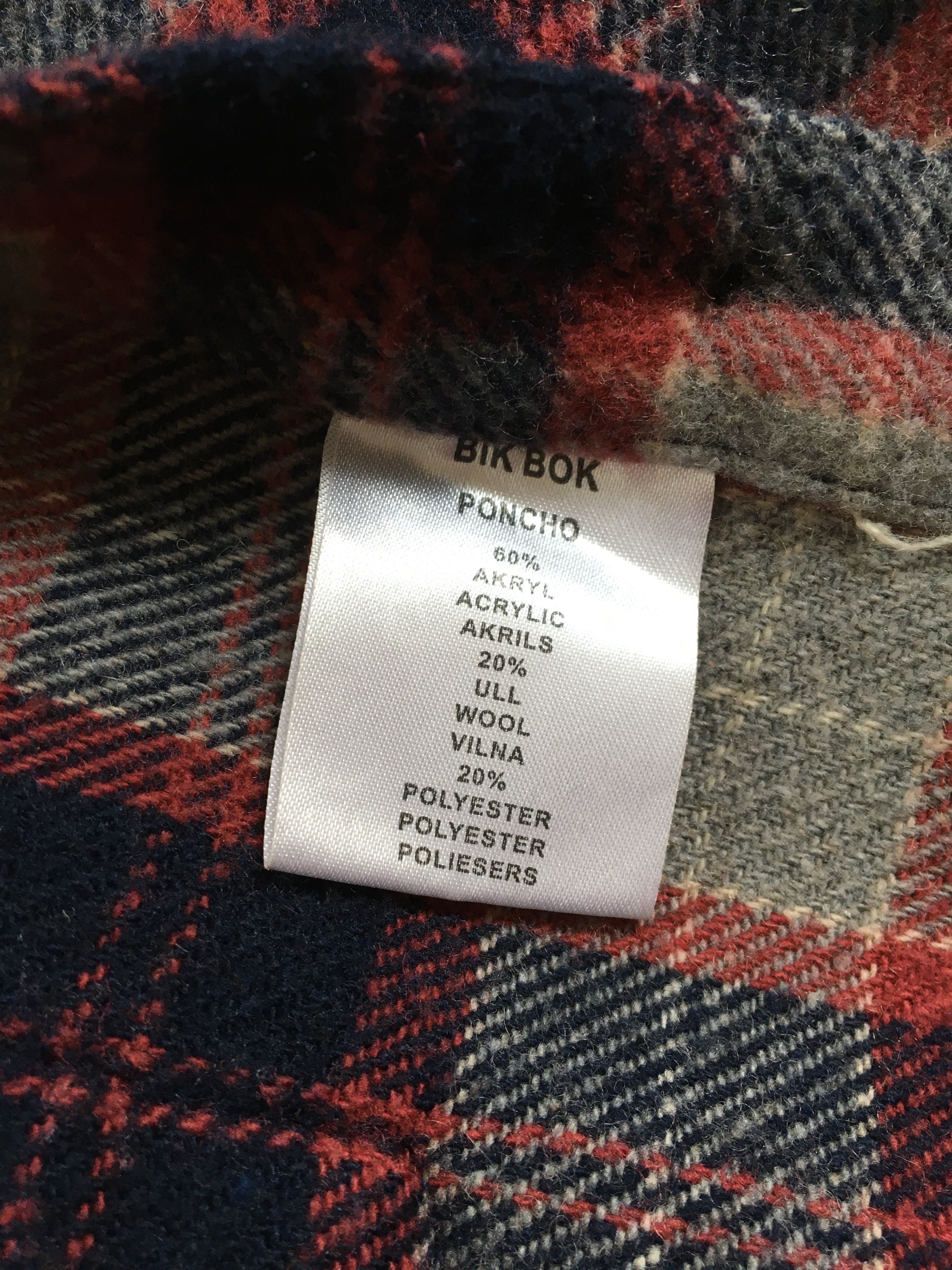 Bikbok s, xs, peleryna z kapturem, poncho, wełna, kratka