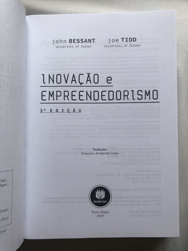 Livro “Inovação e Empreendorismo” de John Bessant/Joe Tidd