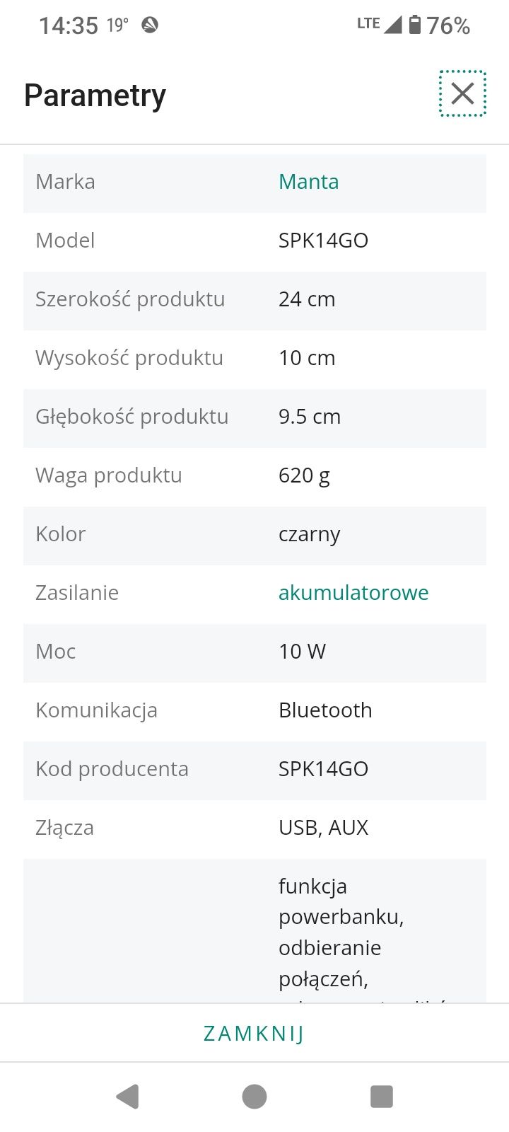 Głośnik Bluetooth Manta SPK14GO