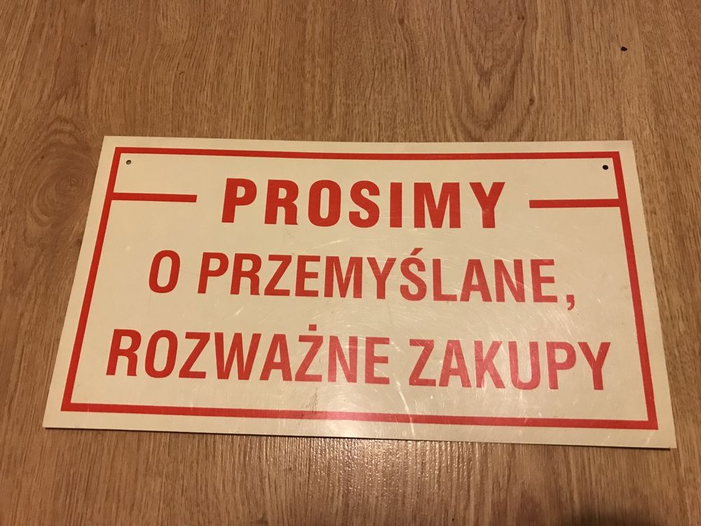 Duża tablica informacyjna Prosimy o przemyślane, rozważne zakupy