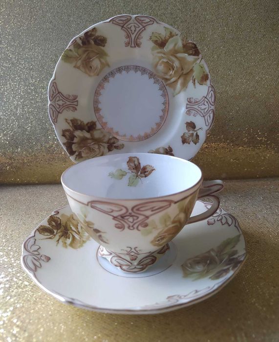 Przepiękna filiżanka trio Ohme Szczawienko Old Ivory, antyk, secesja