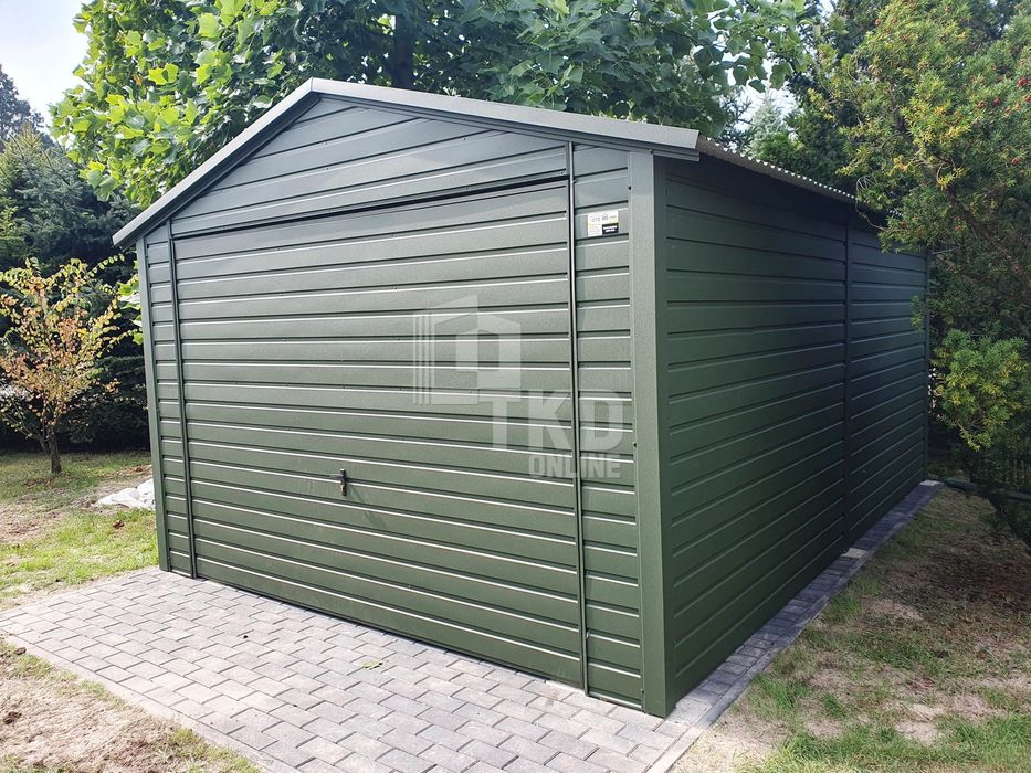 Garaż Blaszany 3,5x5 Brama Antracyt zielony dach dwuspadowy TKD81
