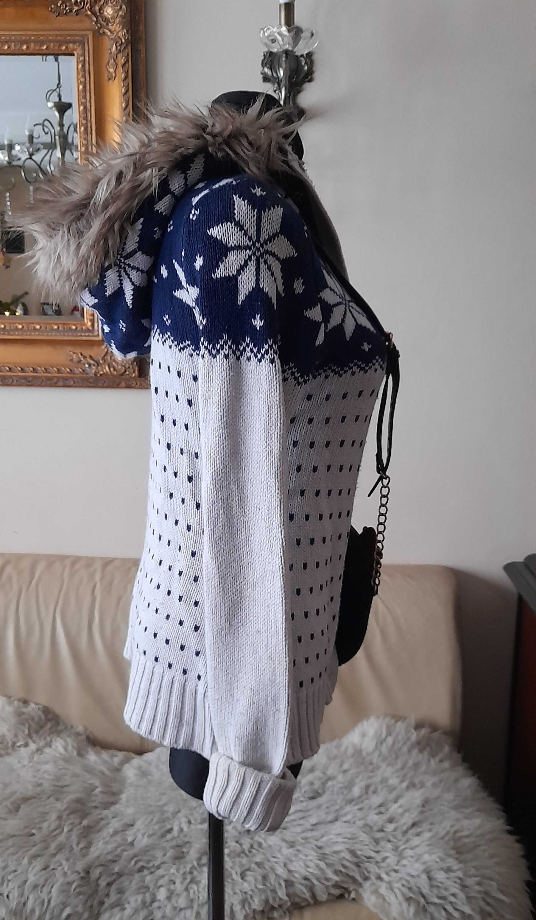 śliczny KARDRIGAN wzór NORWESKI H&M r. S/M sweter rozpinany stan BDB