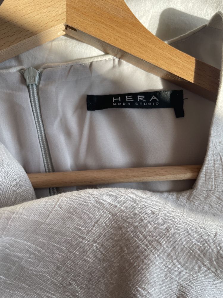 Elegancka sukienka HERA lniana srebrna szara