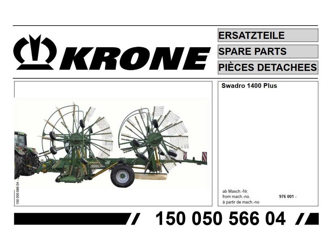 Katalog części zgrabiarka KRONE swadro 1400