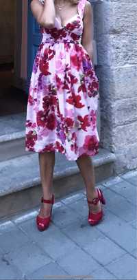 Платье летнее Испания красное h&m цветы пышное сарафан