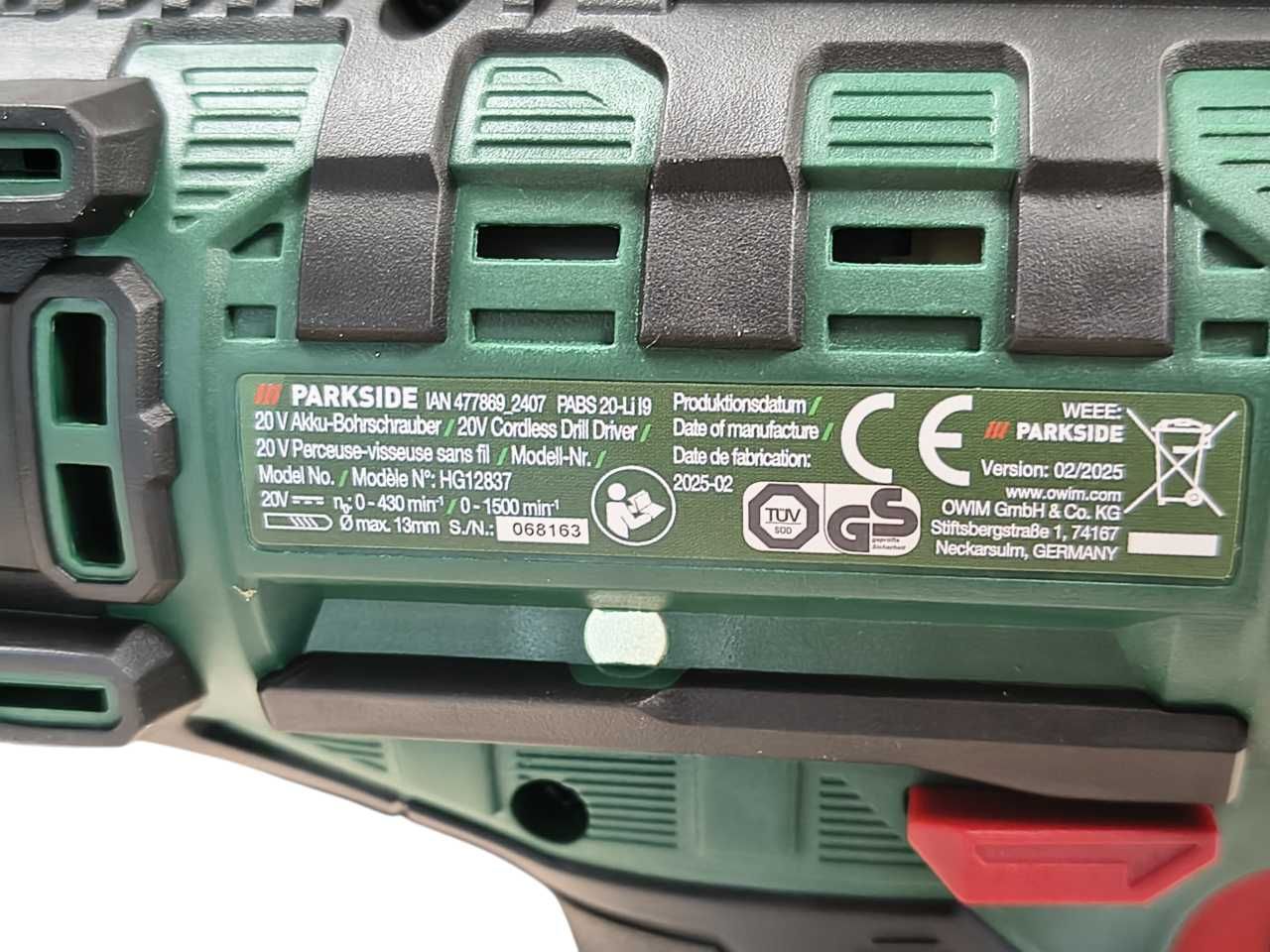Wkrętarka Parkside PABS 20-Li i9 KOMPLET