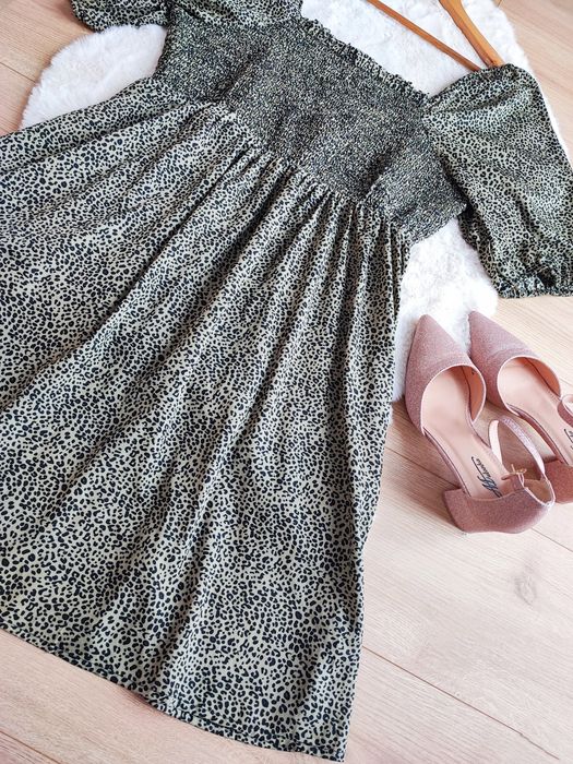 Panterkowa rozkloszowana sukienka plus size 4XL wieczorowa