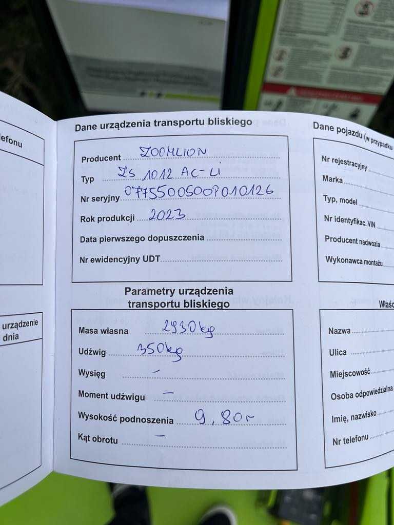 Podnośnik nożycowy Zoomlion ZS1012AC Li