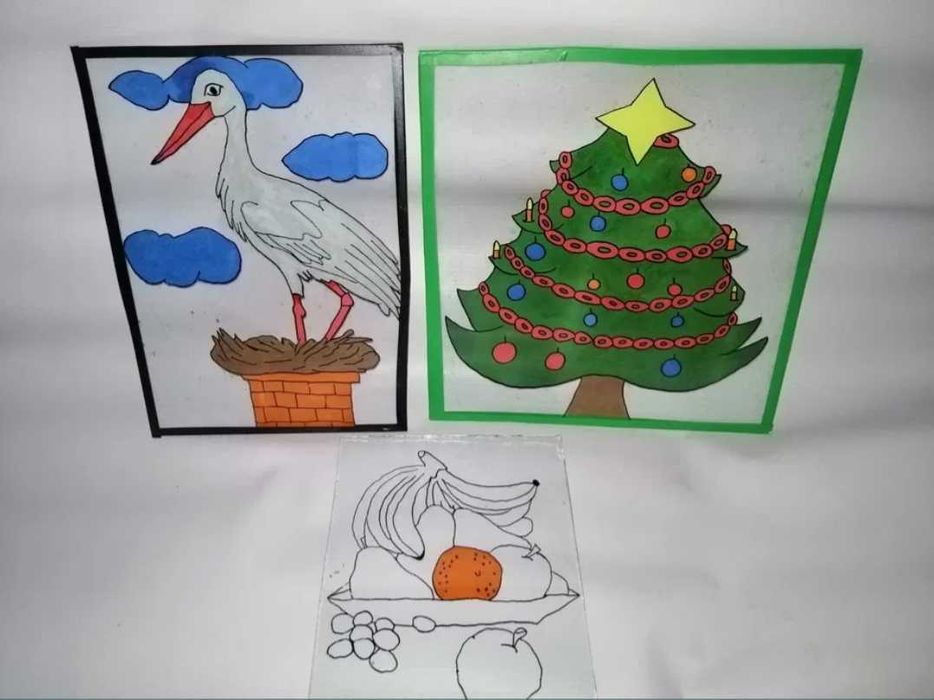 Zestaw malunków obrazków na szkle