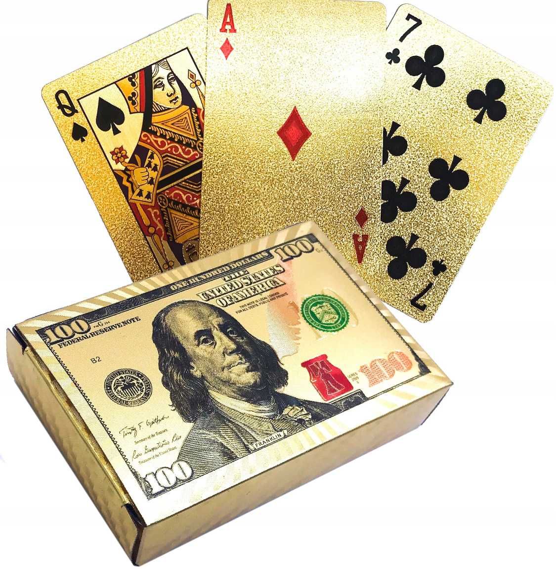 Gold Złote Karty USD Dolar Poker 55 kart Metalizowane Plastikowe