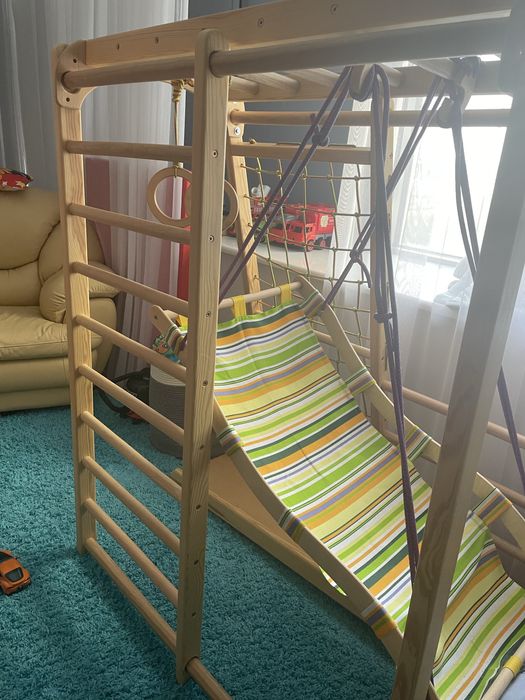 3 в 1 Дитячий спортивний куток з бука з додатковим комплексом розваг