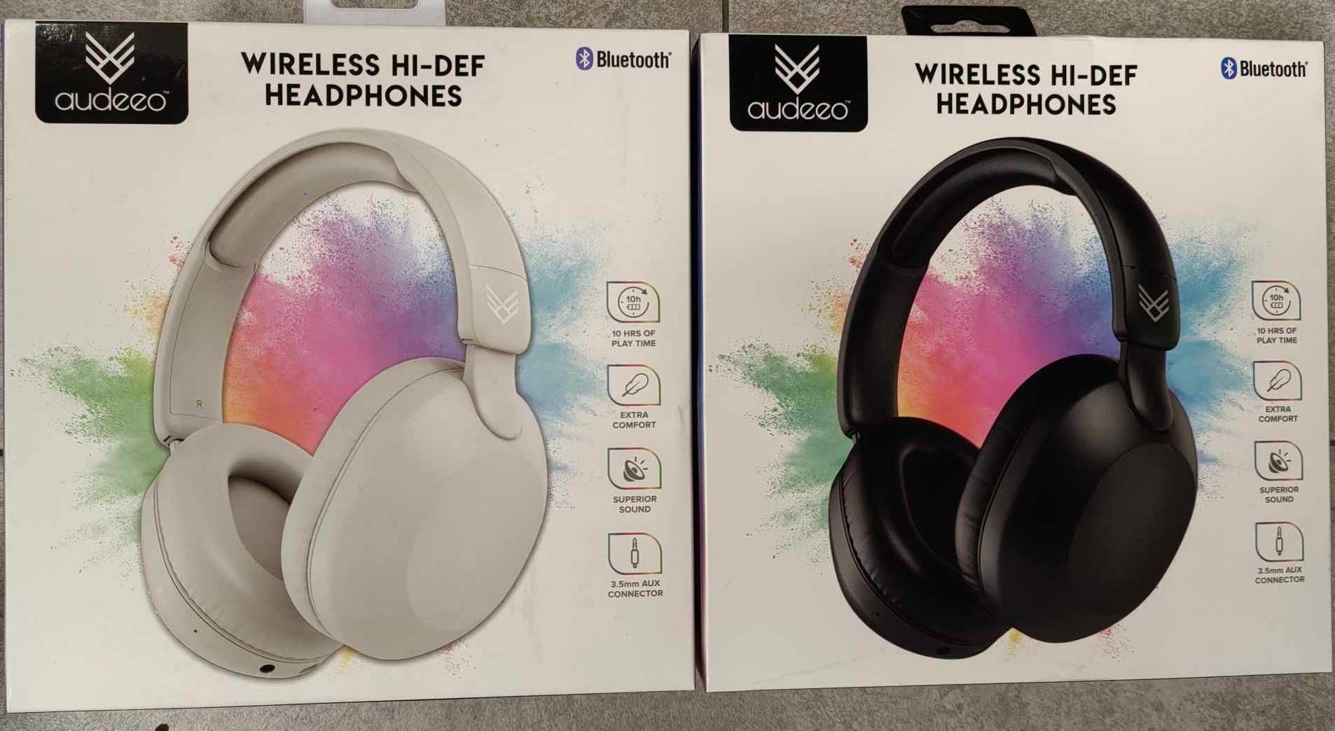 Słuchawki bezprzewodowe nauszne AUDEEO Hi-DEF czarne i Białe