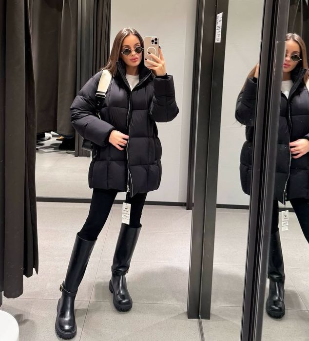 Мегакрутий натуральний пуховик, пуффер, пальто від Zara, massimo, Л