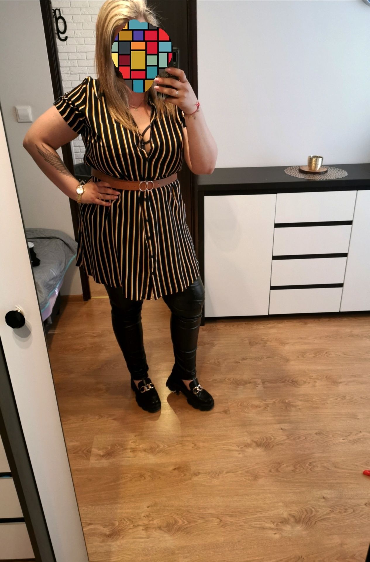 Sukienka pasy paski pionowe wyszczuplająca plus size szmizjerka 48 4xl