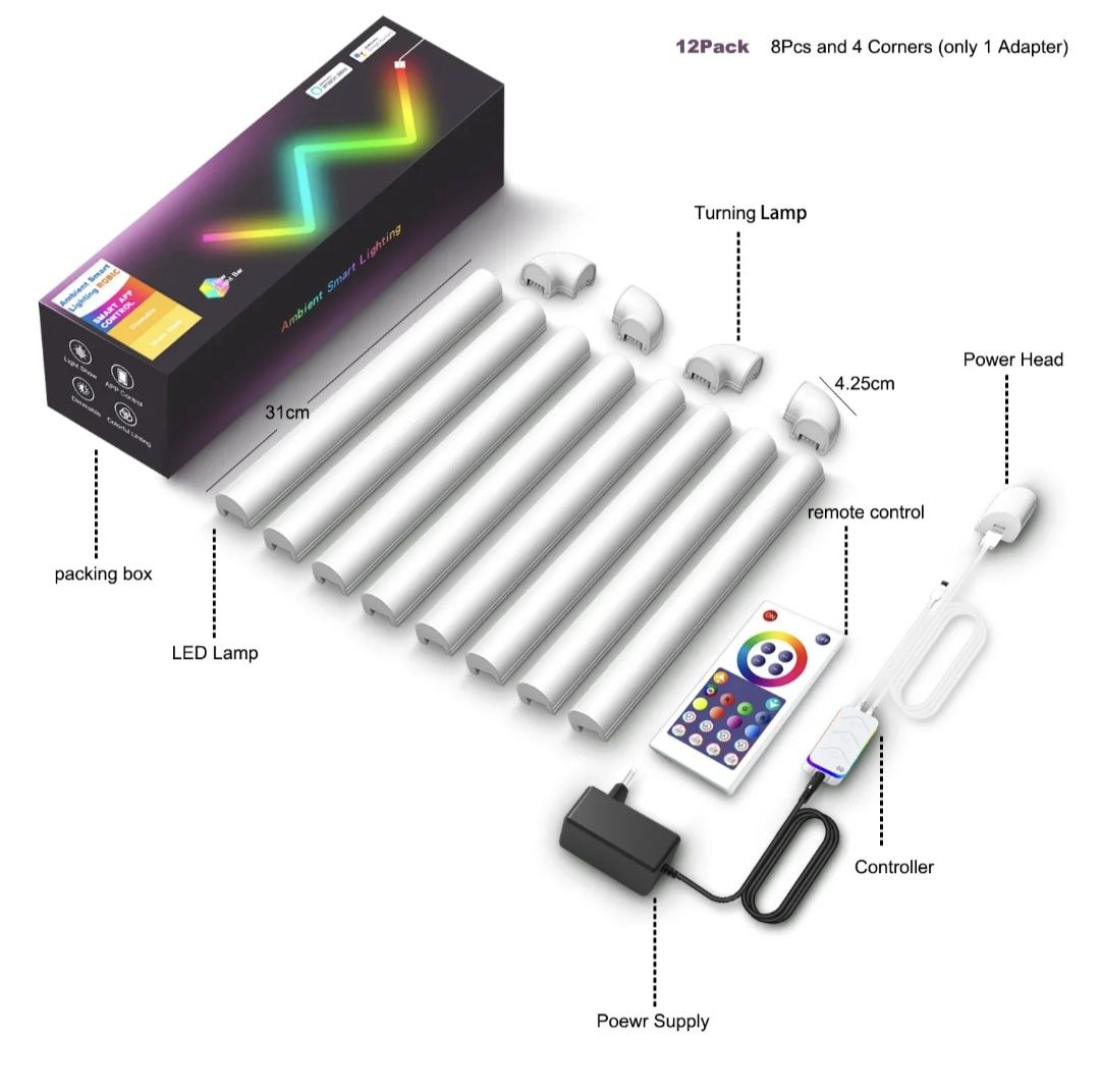 RGB IC освітлення, смарт світильник WI-FI, LED панелі 8+4 шт