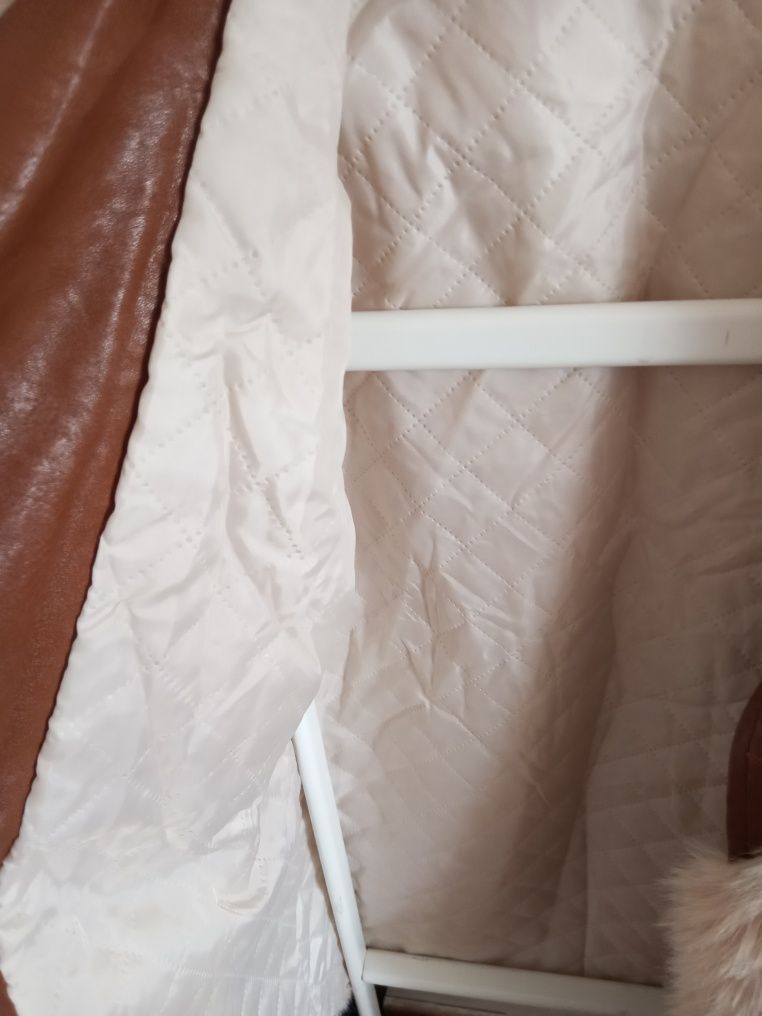 Casaco lindo bege/castanho pelo/pele sintético L/XL