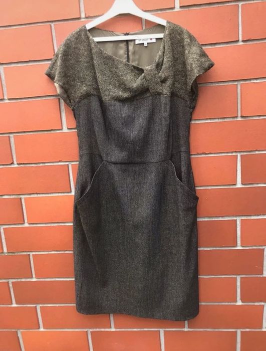 Monnari sukienka  zielona szara wełna wiskoza elegancka biurowa