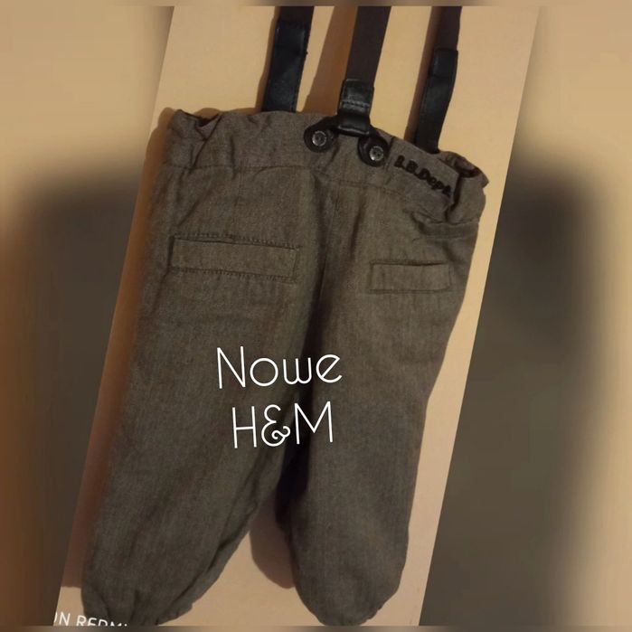 Nowe eleganckie spodnie na szelkach H&M ocieplane chrzest 62, 68