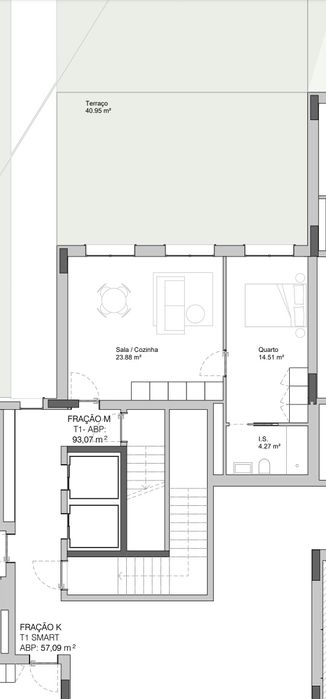 Apartamento T1 de 93 m2 com terraço de 41 m2