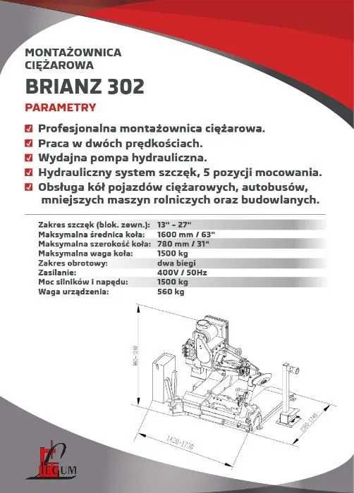Montażownica do opon kół ciężarowych do 27" Brianz STD-302 / PROMOCJA