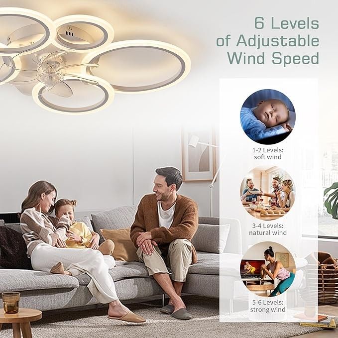 KSIBNW Lampa sufitowa LED z wentylatorem, wentylator sufitowy