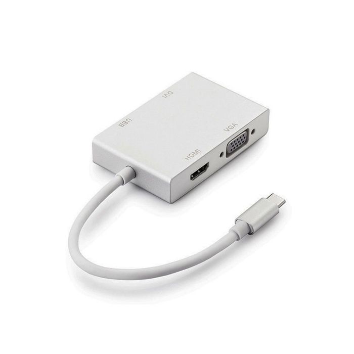 Переходник Мультипорт 4 в 1 Type-C to HDMI, VGA, DVI, USB 3.0 для Mac