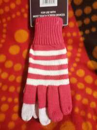 Rękawiczki damskie Touch Screen Gloves różowo - białe, nowe