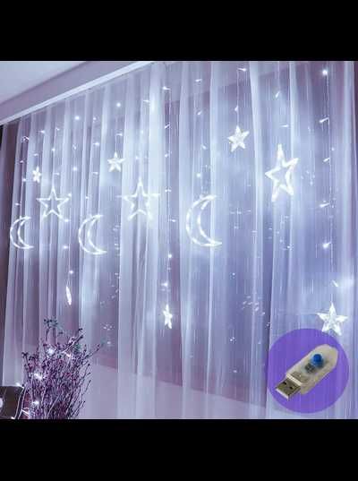 Гирлянда штора звезды и месяц 120LED,3х1м с USB,белая